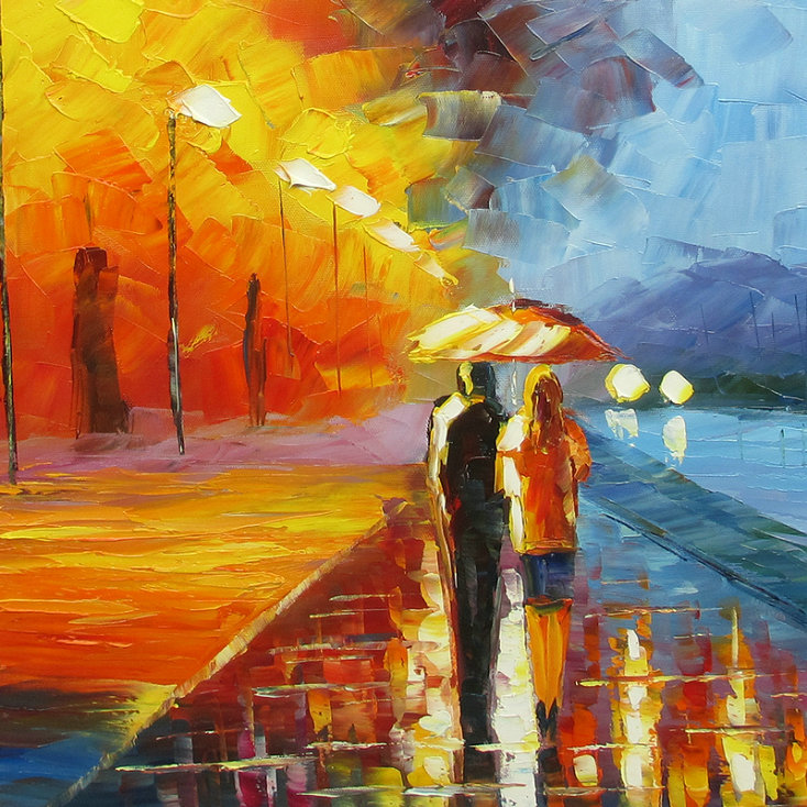 Bedroom Decor Landscape Oil Painting On Canvas Romantic Oil Painting lovers walk on the side of the lake - Click Image to Close